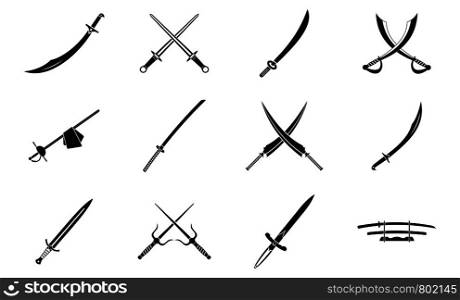Sword icon set. Simple set of sword vector icons for web design isolated on white background. Sword icon set, simple style