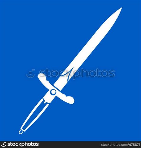 Sword icon white isolated on blue background vector illustration. Sword icon white