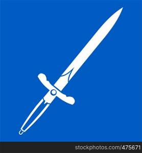 Sword icon white isolated on blue background vector illustration. Sword icon white