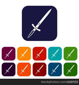 Sword icons set vector illustration in flat style In colors red, blue, green and other. Sword icons set flat