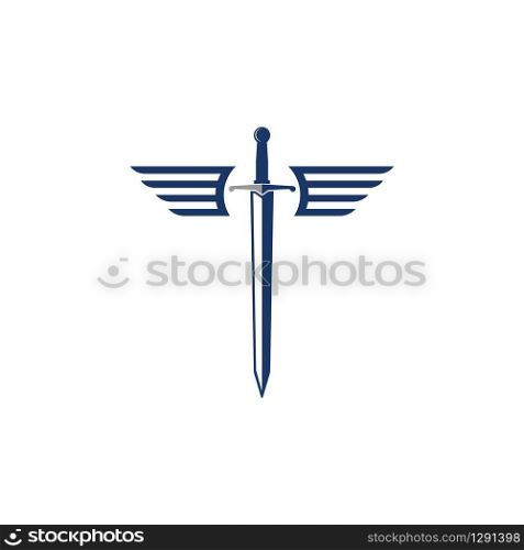 sword wings logo icon vector illustration design template