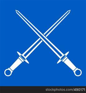 Swords icon white isolated on blue background vector illustration. Swords icon white