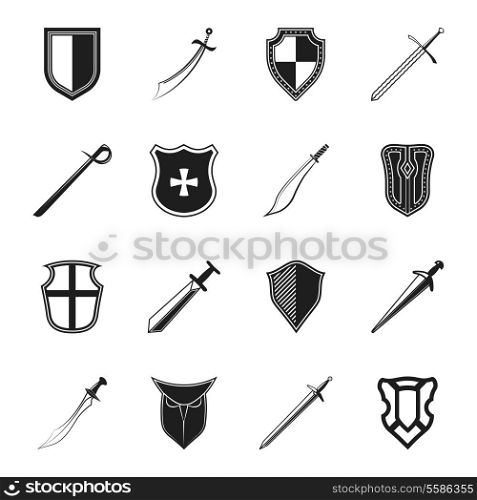 Swords medieval knight weapon and and steel warrior shields isolated vector illustration