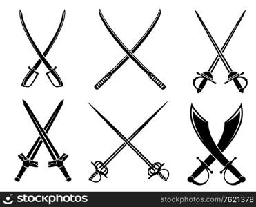 Swords, sabres and longswords set for heraldry design