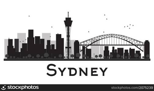 Sydney City skyline black and white silhouette. Vector illustration. Concept for tourism presentation, banner, placard or web site. Business travel concept. Cityscape with famous landmarks