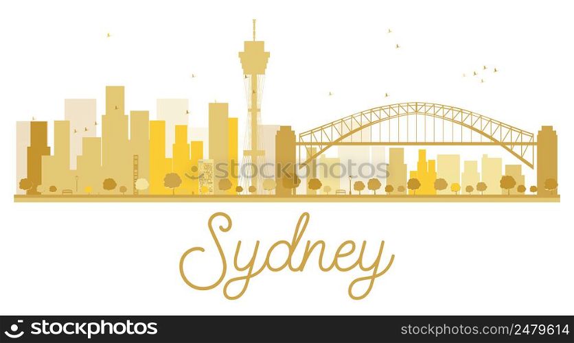 Sydney City skyline golden silhouette. Vector illustration. Simple flat concept for tourism presentation, banner, placard or web site. Sydney isolated on white background