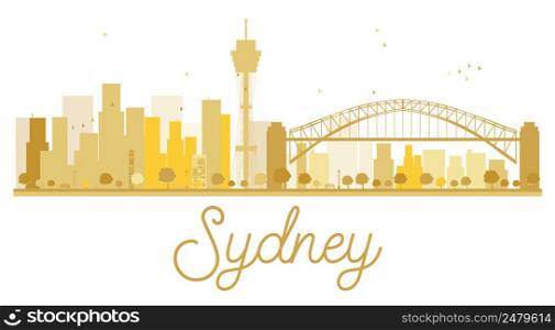 Sydney City skyline golden silhouette. Vector illustration. Simple flat concept for tourism presentation, banner, placard or web site. Sydney isolated on white background