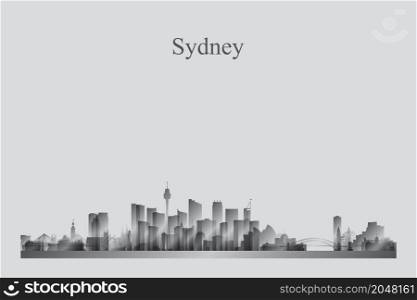 Sydney city skyline silhouette in a grayscale vector illustration