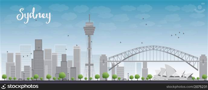 Sydney City skyline with blue sky and skyscrapers. Vector illustration