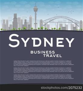 Sydney City skyline with blue sky, skyscrapers and copy space. Business travel concept. Vector illustration
