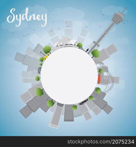 Sydney City skyline with blue sky, skyscrapers and copy space. Vector illustration