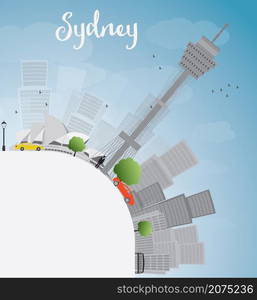 Sydney City skyline with blue sky, skyscrapers and copy space. Vector illustration