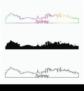 Sydney skyline linear style with rainbow in editable vector file