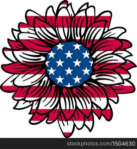 Symbol 4th of July, USA flag inside sunflower.