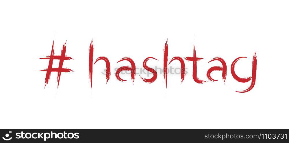 symbol and the word Hashtag. Template for design and decoration isolated on white background. Flat design.