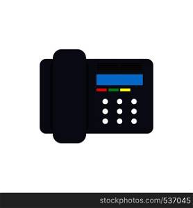 Symbol device illustration isolated equipment black. Talk desk object telephone receiver. Cell phone workplace office. Old home retro support service. Vector art help connect icon voip flat.