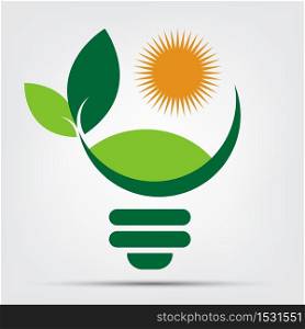 symbol ecology bulb logos of green with sun and leaves nature element icon on white background,Vector illustration