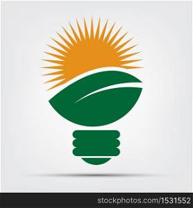 symbol ecology bulb logos of green with sun and leaves nature element icon on white background.vector illustrator