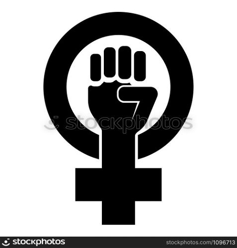 Symbol of feminism movement Gender women resist Fist hand in round and cross icon black color vector illustration flat style simple image. Symbol of feminism movement Gender women resist Fist hand in round and cross icon black color vector illustration flat style image