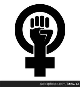 Symbol of feminism movement Gender women resist Fist hand in round and cross icon black color vector illustration flat style simple image. Symbol of feminism movement Gender women resist Fist hand in round and cross icon black color vector illustration flat style image
