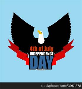 Symbol of Independence Day of America flying eagle. Bird predator with wings and red ribbon. National holiday in USA on July 4&#xA;