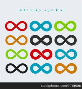 Symbol of Infinity. Set of Different Color Symbols on a Light Background.