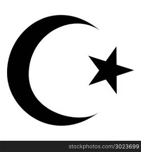 Symbol of Islam crescent and star with five corners icon black color