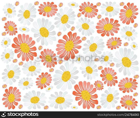 Symbol of Love, Background of Red and White Daisy or Gerbera Flowers in A Green Garden for Home and Building Decoration.