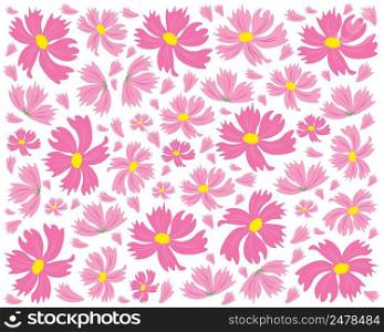 Symbol of Love, Illustration Background of Bright and Beautiful Pink Cosmos Flowers or Cosmos Bipinnatus.