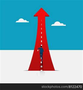 symbol of reaching the business target. motivation or challenge to achieve success. career growth or improvement concept. ambitious businessman running on a growth arrow path to the target. vector