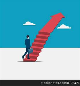 symbol of reaching the business target. motivation or challenge to achieve success. career growth or improvement concept. ambitious businessman walking on a growth arrow path to the target. vector