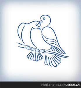 Symbol of two lovely pigeons who care about each other isolated vector illustration