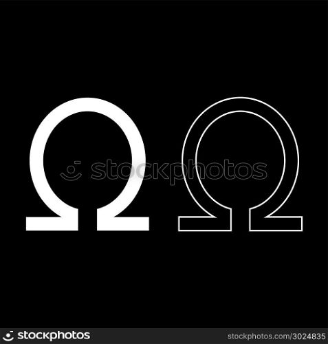 Symbol omega icon set white color vector illustration flat style simple image