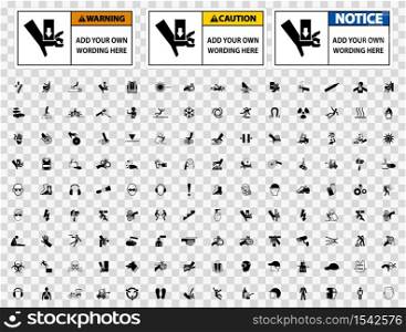 Symbol Safety Sign Caution,warning,notice lable Isolate on transparent Background,Vector Illustration