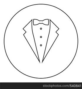 Symbol service dinner jacket bow Tuxedo concept Tux sign Butler gentleman idea Waiter suit icon in circle round outline black color vector illustration flat style simple image