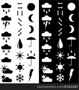 Symbols for the indication of weather. Vector illustration. Adapted for dark and light background.