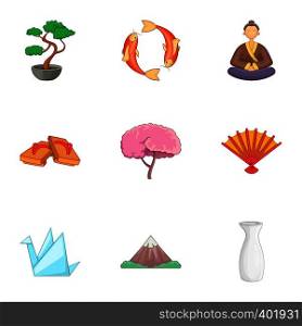 Symbols of Japan icons set. Cartoon illustration of 9 symbols of Japan vector icons for web. Symbols of Japan icons set, cartoon style