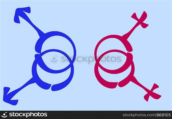 Symbols of same-sex couples, gay couples, of male and female same-sex relationships. LGBT, same-sex love, freedom, pride