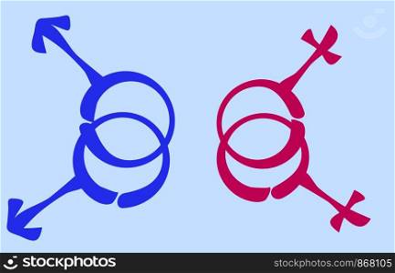 Symbols of same-sex couples, gay couples, of male and female same-sex relationships. LGBT, same-sex love, freedom, pride