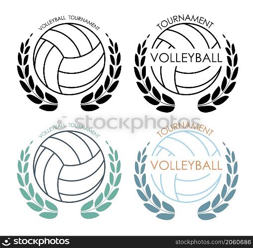 symbols sport ball for VOLLEYBALL on white background with winner laurel wreath. VOLLEYBALL competition. Isolated vector