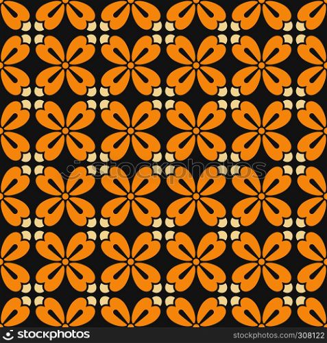 Symmetric geometric pattern with flowers in yellow colors. Symmetric geometric floral pattern