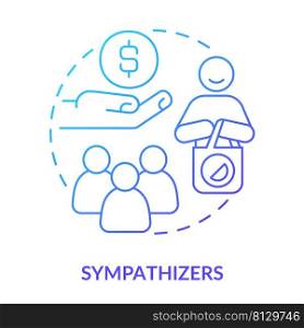 Sympathizers blue gradient concept icon. Category of cooperative members abstract idea thin line illustration. Financial assistance and altruism. Isolated outline drawing. Myriad Pro-Bold font used. Sympathizers blue gradient concept icon