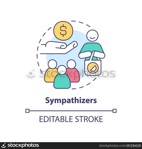 Sympathizers concept icon. Category of cooperative members abstract idea thin line illustration. Financial assistance. Isolated outline drawing. Editable stroke. Arial, Myriad Pro-Bold fonts used. Sympathizers concept icon