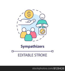 Sympathizers concept icon. Category of cooperative members abstract idea thin line illustration. Financial assistance. Isolated outline drawing. Editable stroke. Arial, Myriad Pro-Bold fonts used. Sympathizers concept icon