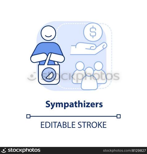 Sympathizers light blue concept icon. Category of cooperative members abstract idea thin line illustration. Volunteering. Isolated outline drawing. Editable stroke. Arial, Myriad Pro-Bold fonts used. Sympathizers light blue concept icon