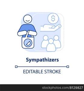 Sympathizers light blue concept icon. Category of cooperative members abstract idea thin line illustration. Volunteering. Isolated outline drawing. Editable stroke. Arial, Myriad Pro-Bold fonts used. Sympathizers light blue concept icon