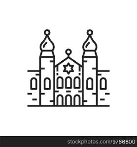 Synagogue isolated line art building. Vector Jewish church with David star symbol. Jewish synagogue vector isolated building