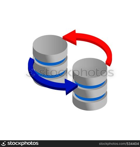 Sync database icon in isometric 3d style on a white background. Sync database icon, isometric 3d style