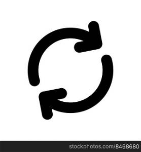 Synchronization black glyph ui icon. Rotating arrows. Sync process. User interface design. Silhouette symbol on white space. Solid pictogram for web, mobile. Isolated vector illustration. Synchronization black glyph ui icon