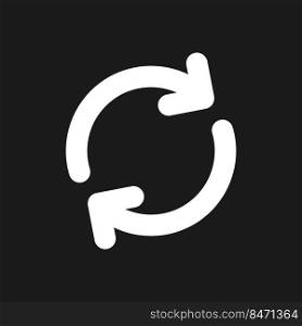 Synchronization dark mode glyph ui icon. Rotating arrows. Sync process. User interface design. White silhouette symbol on black space. Solid pictogram for web, mobile. Vector isolated illustration. Synchronization dark mode glyph ui icon
